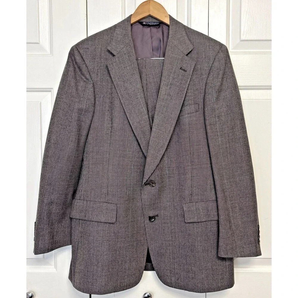 Austin Reed 2 Piece Suit Mens 42R 38x30 Tan Windowpane Houndstooth Check Wool